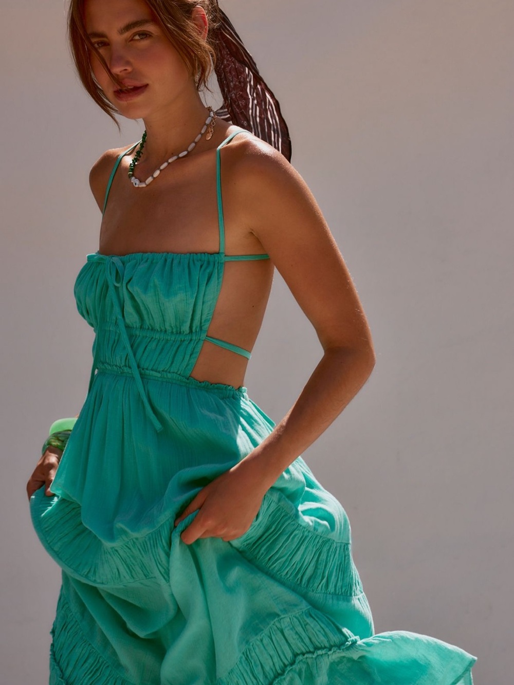 Rare Teal Emerald Green Color! Free People Taking Sides Midi Dress